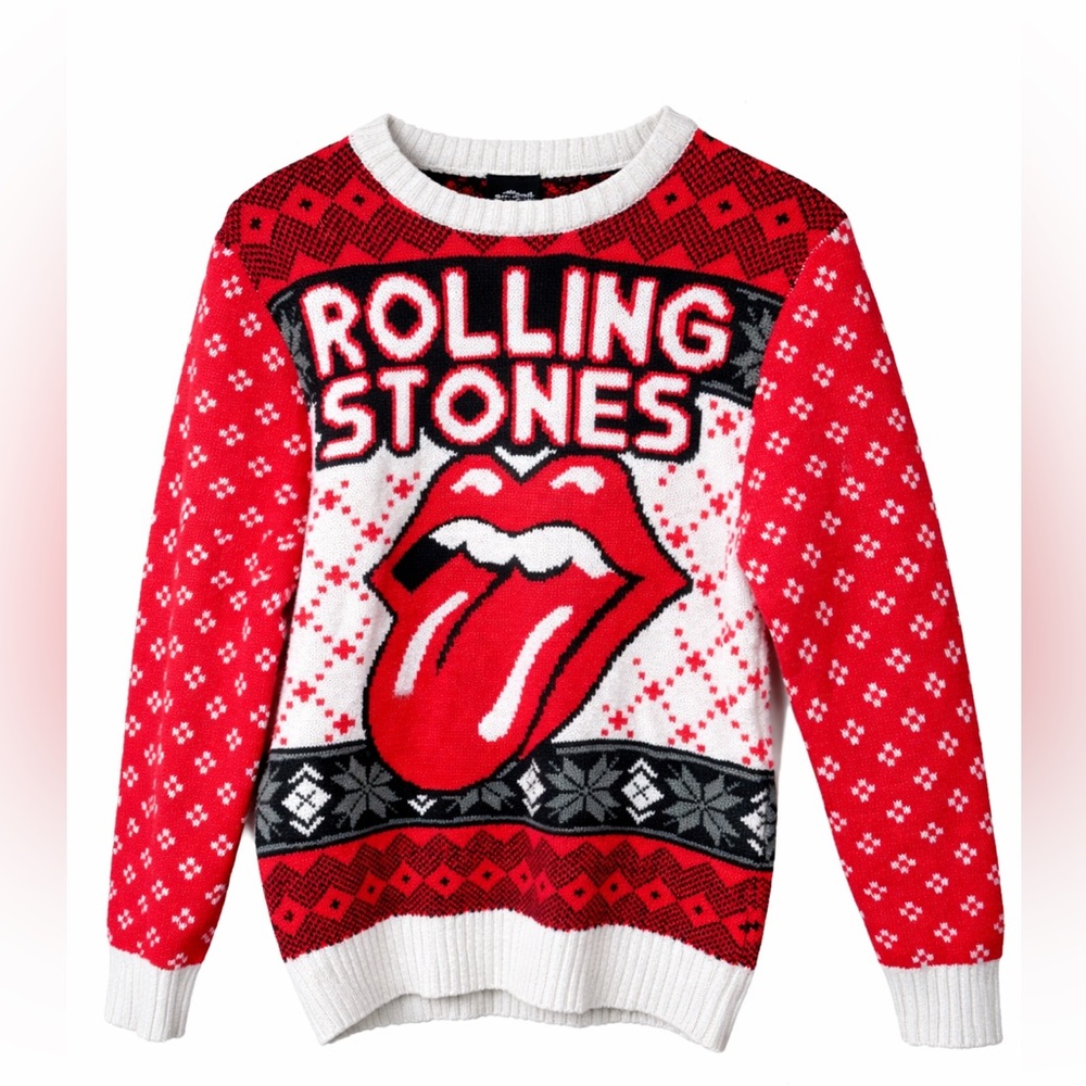 Rolling Stones Ugly Christmas Sweater Men’s Small Tongue Logo Fair Isle Holiday